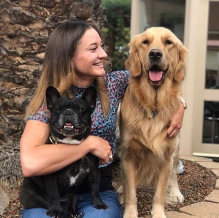 Sophie Putland with dogs Henry and Nibs.