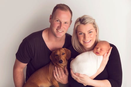 Mardi Lacey, Craig Lacey, baby Sage and their dachshund Frank.